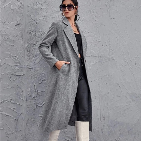 Gray peacoat long trench jacket classic coat - Picture 4 of 5